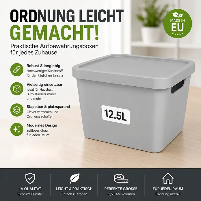 2er-Set 12,5 Liter in Grau mit Deckel – Stapelboxen, Lagerboxen online kaufen bei BAUHAUS