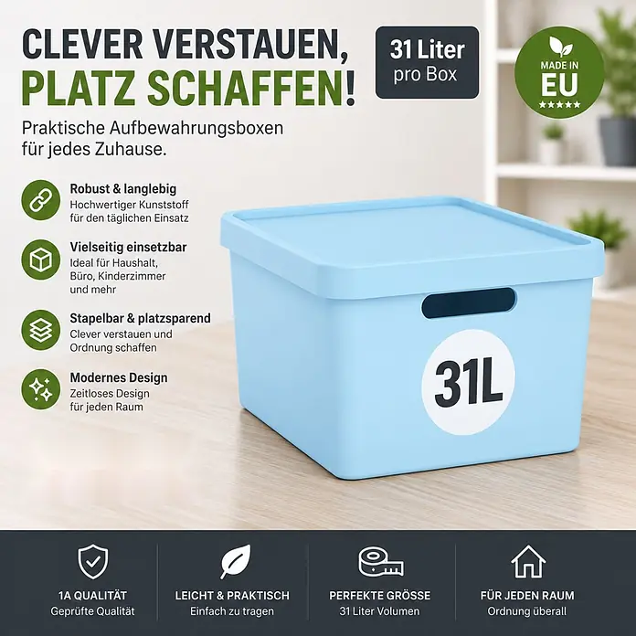 3er-Set 31 Liter in Blau mit Deckel – Stapelboxen, Lagerboxen online kaufen bei BAUHAUS