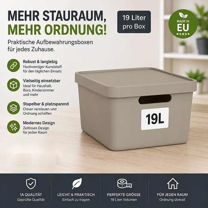 4er-Set 19 Liter in Beige mit Deckel – Stapelboxen, Lagerboxen online kaufen bei BAUHAUS