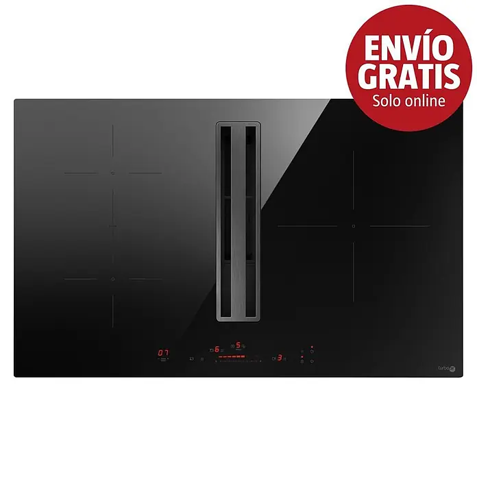 Turboair Placa de cocción con campana Impulso - L x An: 51,5 x 83 cm, Número de fogones de inducción: 4 ud., Inducción - Placa de inducción negra con extractor integrado y controles digitales.