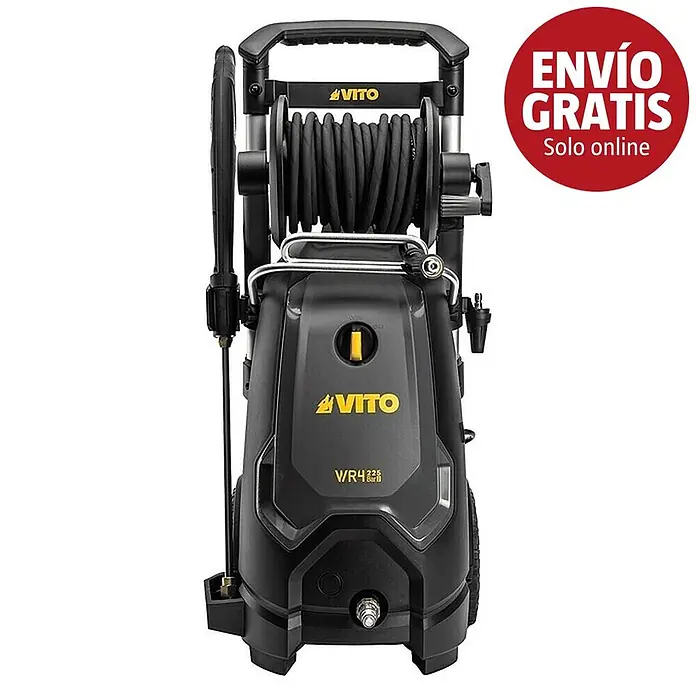 Vito Hidrolimpiadora de alta presión WR4 225 - 225 bar, 2.500 W, Capacidad de bombeo: 7,7 l/min - Hidrolimpiadora VITO negra y amarilla con enrollador de manguera integrado para limpieza.