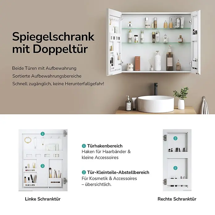 Emke Spiegelschrank Nexus - Aluminium, Weiß