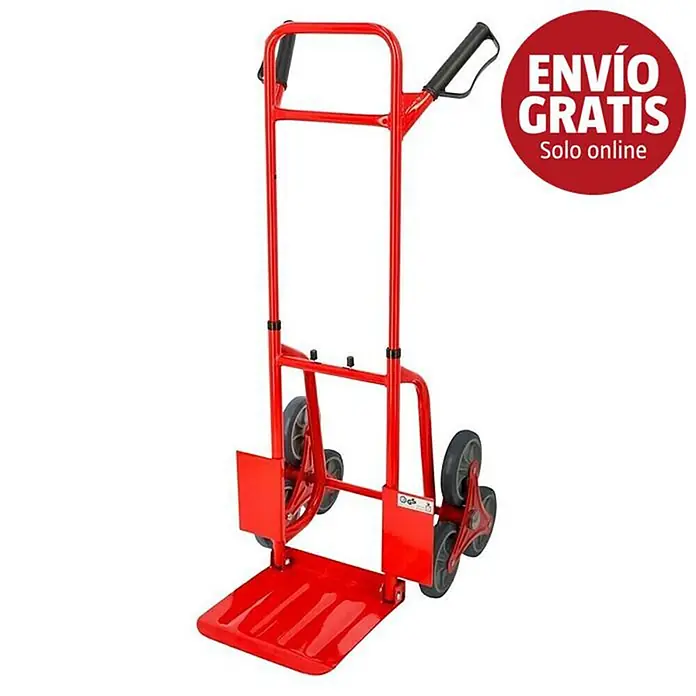 BAUHAUS Carretilla para escaleras - Acero, Capacidad de carga: 120 kg - Diablo rojo de metal con seis ruedas para subir escaleras fácilmente.