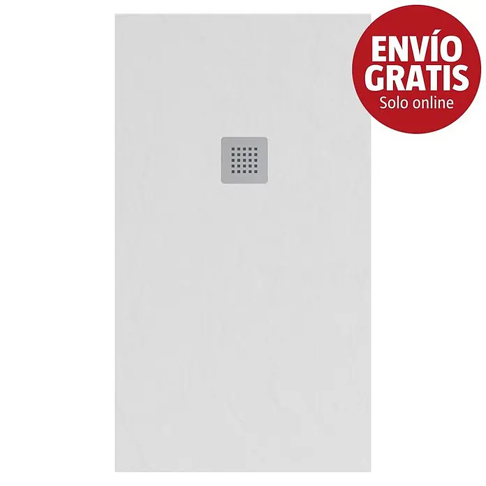 Plato de ducha Gravity - L x An: 70 x 100 cm, Blanco - Plato de ducha blanco texturizado con desagüe cuadrado gris.