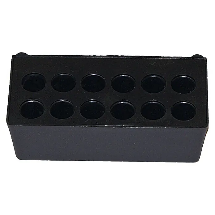 Küpper Systemhalter - Passend für: Küpper Stahlblech-Lochwand, 12 Löcher 16,4 mm - Schwarzer, rechteckiger Ständer mit 12 zylindrischen Öffnungen zur Aufbewahrung von Instrumenten oder Lippenstiften.
