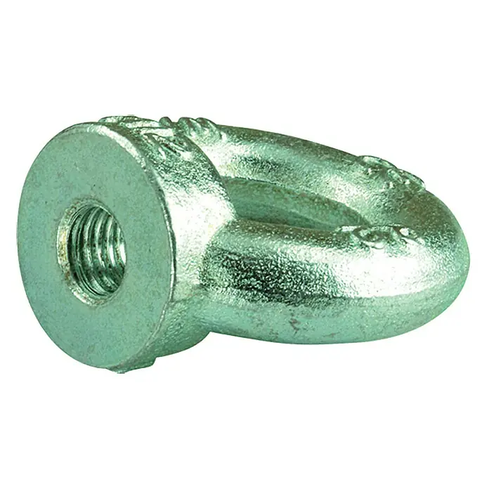 Stabilit RingmutterM 8, Verzinkt, Innendurchmesser: 20 mm - Nahaufnahme einer silbernen Ringmutter, ein Befestigungselement mit einem Ring zur Befestigung an einem Bolzen oder einer Schraube.