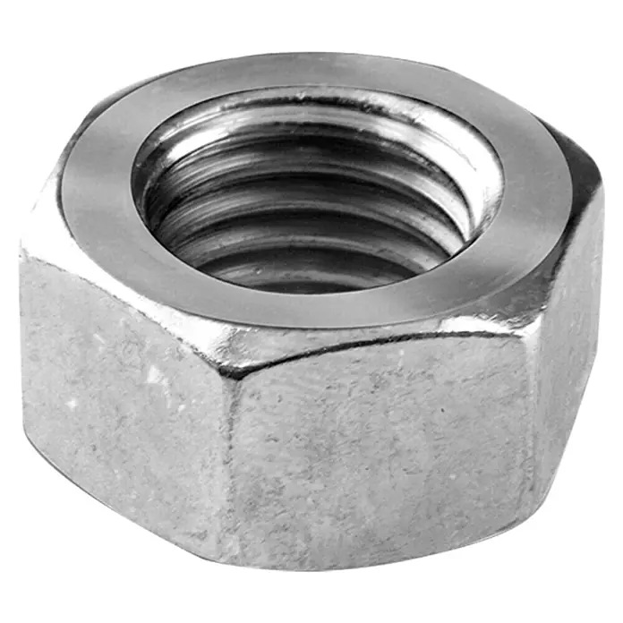 Stabilit Sechskantmutter - M 5, Verzinkt, 150 Stk. - Nahaufnahme einer verzinkten Sechskantmutter, die im Bauwesen und in der Industrie zur Befestigung verwendet wird.