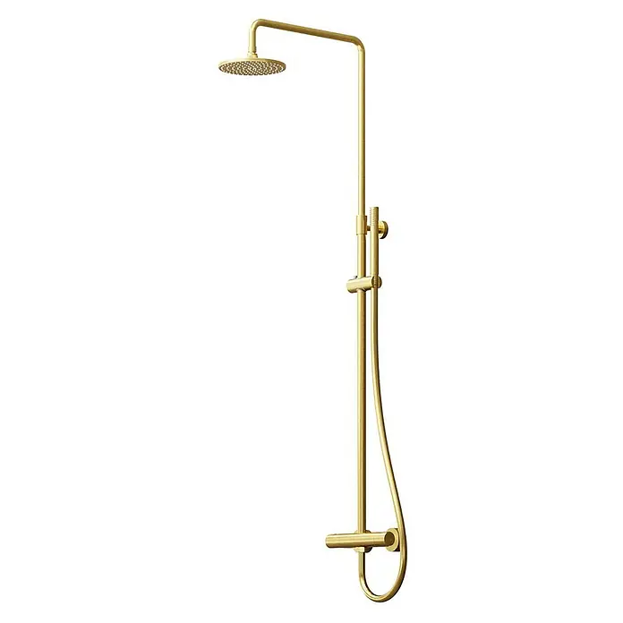 Vola Duschsystem -  - Goldenes Duschsystem mit großer Kopfbrause, Handbrause und integriertem Mischer. Modernes Design.