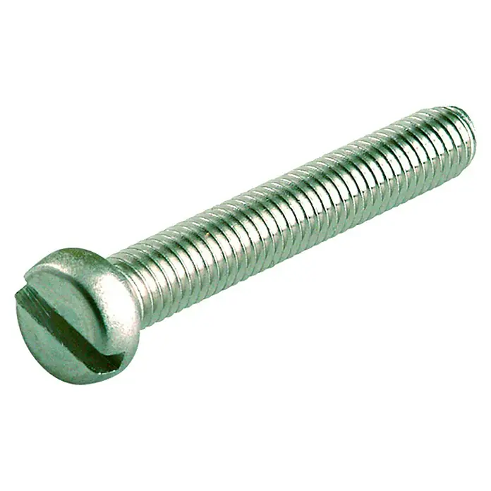 Stabilit Zylinderschraube A2 - M 5, Länge: 40 mm, 8 Stk., Edelstahl - Nahaufnahme einer Schlitzschraube aus Metall, ideal für vielfältige Befestigungsanwendungen.