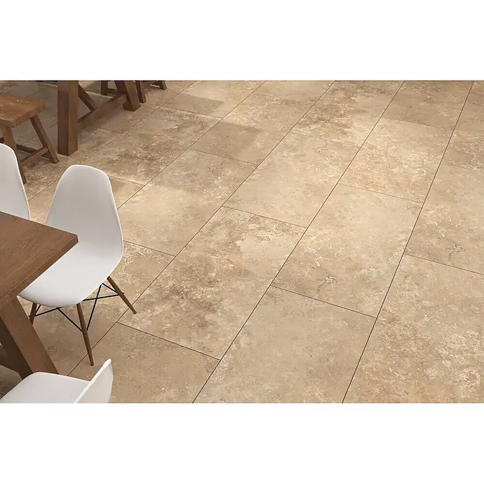 Feinsteinzeugfliese CREMA TRAVERTINO – 60 x 120 cm, Travertinoptik, Mat - 