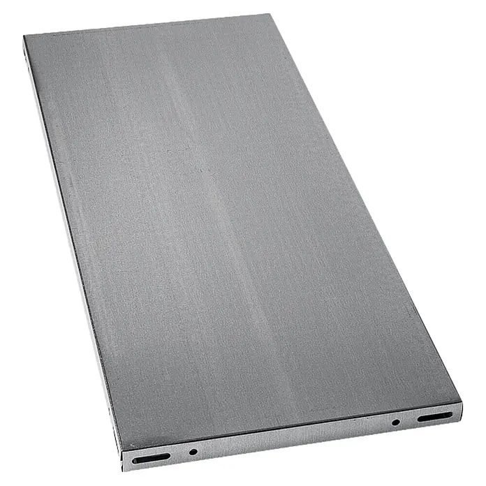 Regalux Fachboden - L x B: 35 x 50 cm, Verzinkt - Aufnahme einer einzelnen, rechteckigen, silbernen oder grauen Metallschublade, die zur Aufbewahrung oder zum Auslegen dient.