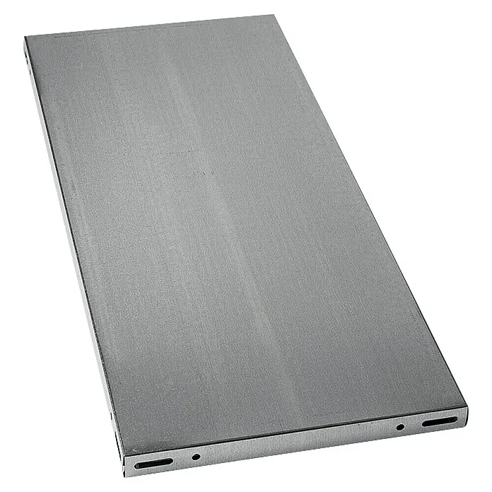 Regalux Fachboden - L x B: 35 x 80 cm, Verzinkt - Aufnahme einer einzelnen, rechteckigen, silbernen oder grauen Metallschublade, die zur Aufbewahrung oder zum Auslegen dient.