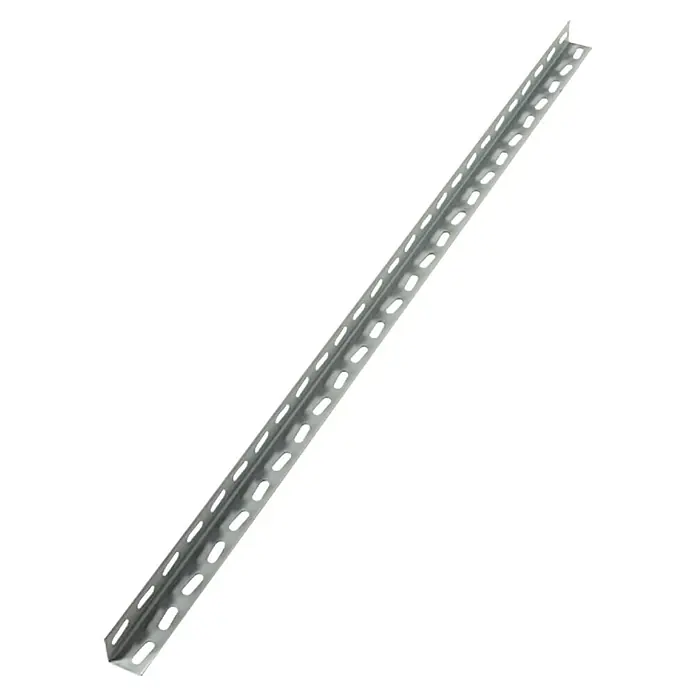 Regalux Winkelprofil - L x B x H: 3,5 x 3,5 x 100 cm, Pulverbeschichtet - Bild eines silbernen Lochwinkelprofils, ideal für Konstruktion und Befestigung. Präzise gefertigt für zuverlässige Stabilität in Projekten.