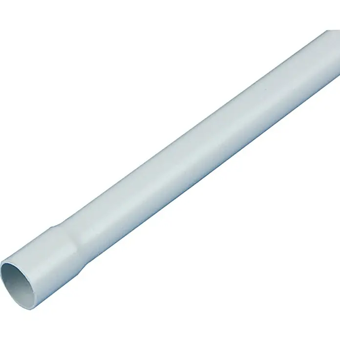 Panzerrohr - Querschnitt: EN 25, Länge: 2 m - Nahaufnahme eines grauen PVC-Rohrs. Das Rohr hat eine glatte Oberfläche und ist an einem Ende offen.