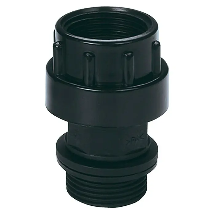Neptun Durchflussschalter NDE-E 10 - Max. Druck: 10 bar - Schwarzer PVC-Rohrverbinder mit Gewindeenden für verschiedene Anwendungen in Sanitär- und Bewässerungssystemen.