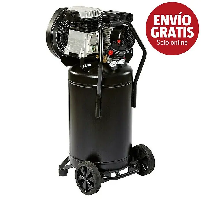 Herkules Pro-Line Compresor B2800B/3M/90 - Presión máx.: 10 bar, 2.200 W, 90 l - Compresor de aire negro con depósito de 90 litros, motor de 3 HP y ruedas para fácil transporte.