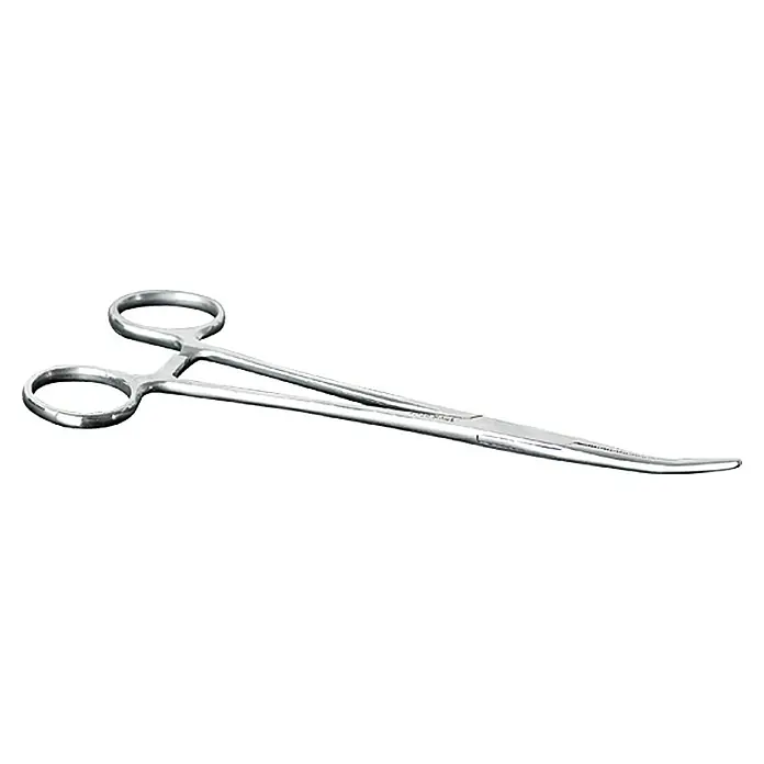 Westline Arterienklemme - 18 cm, Gebogen, Edelstahl - Nahaufnahme einer gebogenen Gefäßklemme, ein chirurgisches Instrument zum Abklemmen von Blutgefäßen oder Gewebe während Operationen.