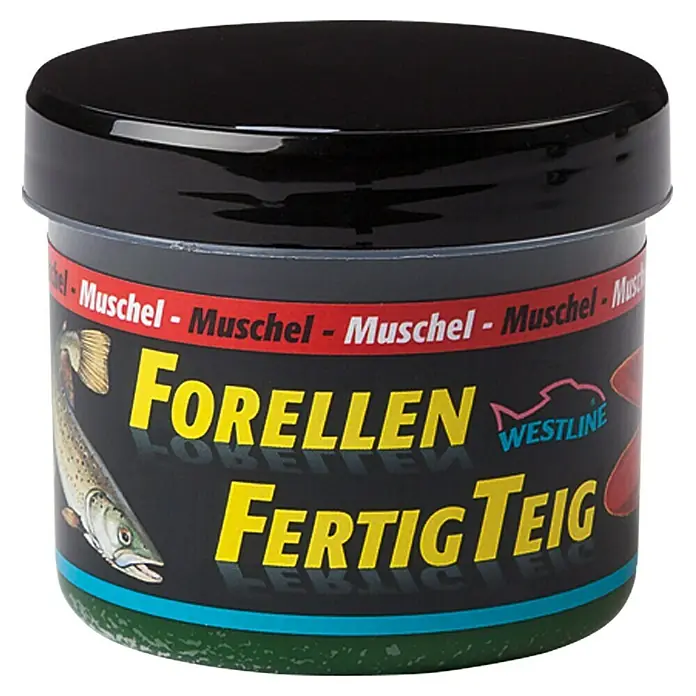 Westline Forellenteig - Muschel, 130 g, Dose - Forellen Fertigteig Muschel: Ein Behälter mit Forellen-Fertigteig mit Muschelgeschmack, ideal zum Forellenangeln.