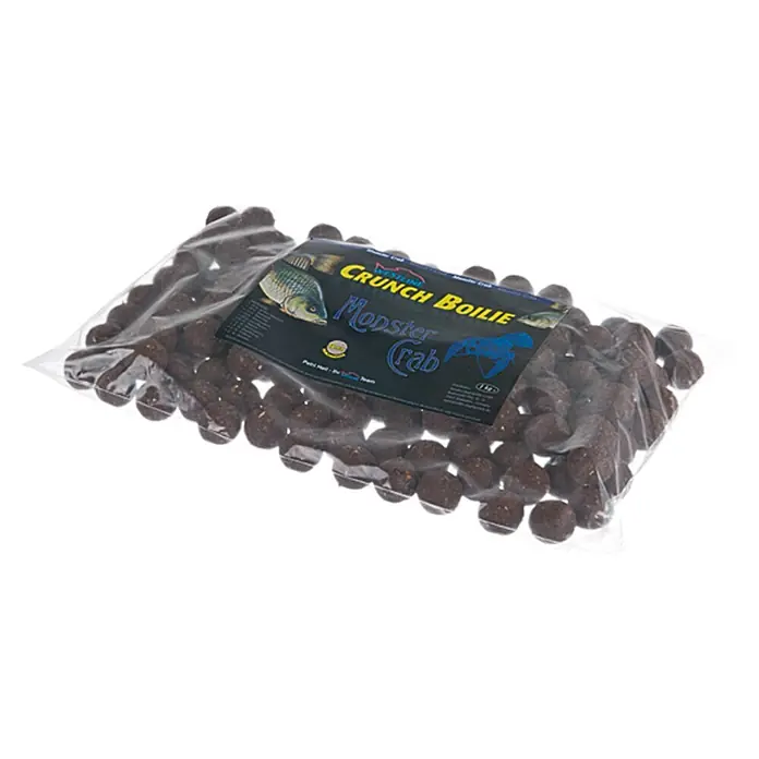 Westline Crunch Boilie - Monster Crab, Durchmesser: 18 mm, 1 kg - Verpackung Crunch Boilie Monster Crab, ein Karpfenfutter in einer transparenten Plastiktüte. Perfekt zum Angeln und Anfüttern.