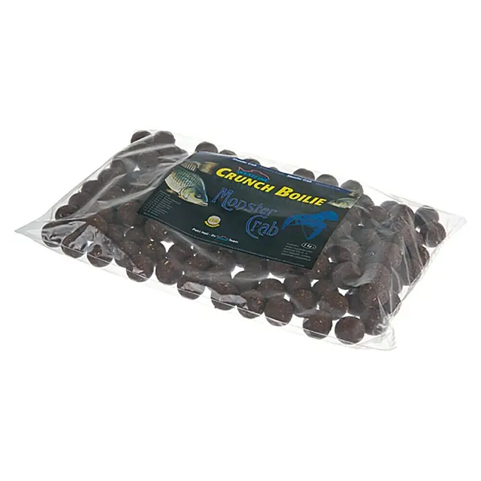 Westline Crunch Boilie - Monster Crab, Durchmesser: 18 mm, 1 kg - Verpackung Crunch Boilie Monster Crab, ein Karpfenfutter in einer transparenten Plastiktüte. Perfekt zum Angeln und Anfüttern.