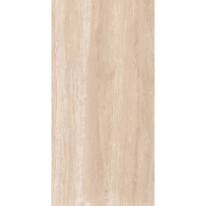 Feinsteinzeugfliese MINERAL CLASSIC – 60 x 120 cm, Travertinoptik, Mat -  - Hellbeiges Fliese im Travertin-Effekt mit vertikalen Maserungen.