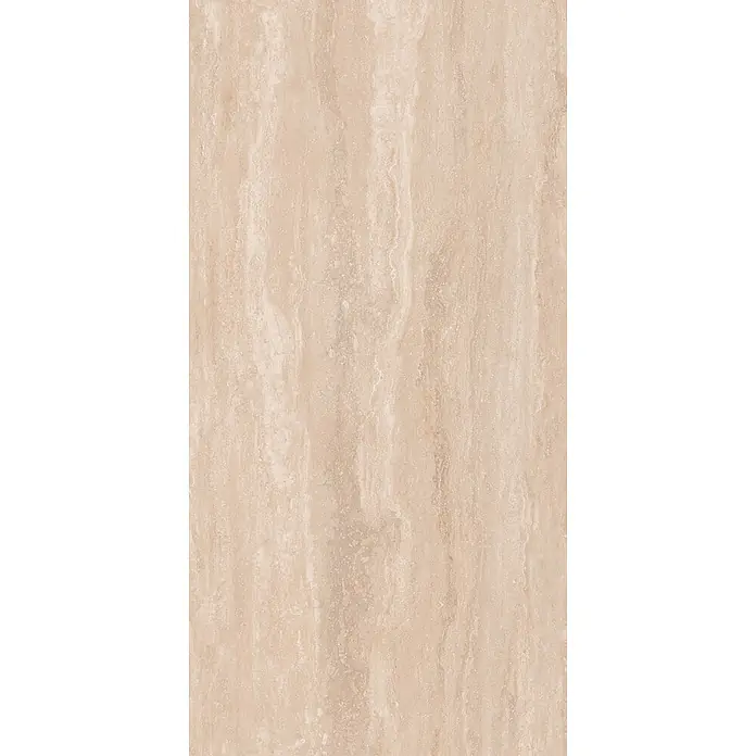 Feinsteinzeugfliese MINERAL CLASSIC – 60 x 120 cm, Travertinoptik, Mat -  - Helle beige Natursteinfliese mit feiner vertikaler Äderung und strukturierter Oberfläche.