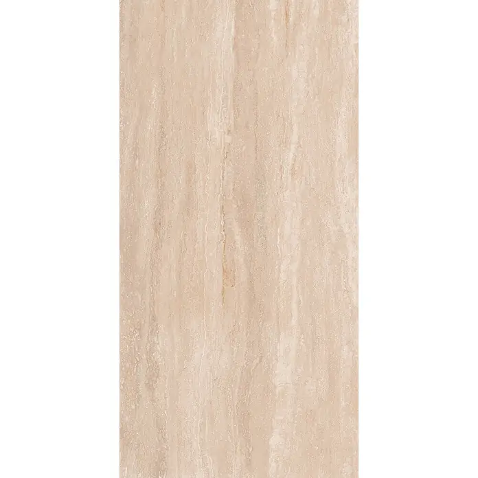 Feinsteinzeugfliese MINERAL CLASSIC – 60 x 120 cm, Travertinoptik, Mat -  - Helle beige Steinfläche mit feiner vertikaler Maserung und matter Oberfläche.