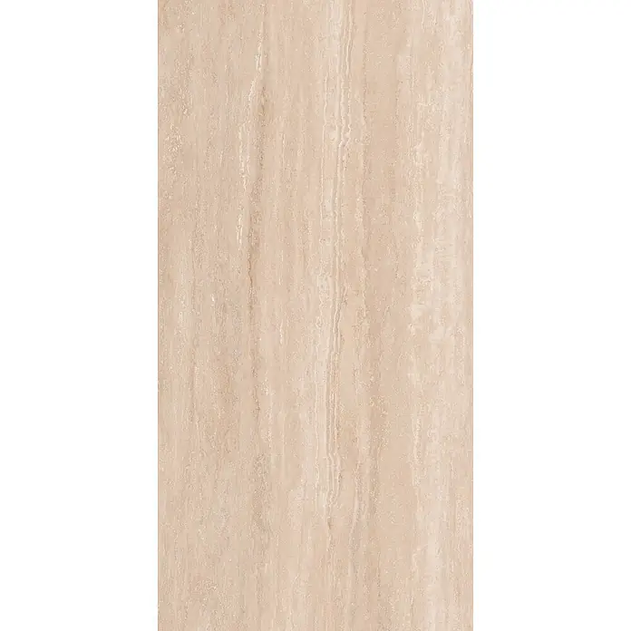 Feinsteinzeugfliese MINERAL CLASSIC – 60 x 120 cm, Travertinoptik, Mat -  - Hellbeiger Fliese in Travertin-Optik mit vertikaler Maserung.