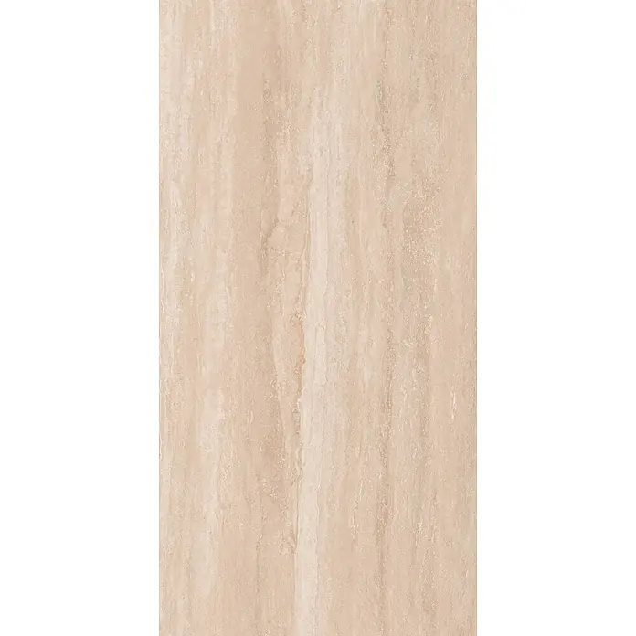 Feinsteinzeugfliese MINERAL CLASSIC – 60 x 120 cm, Travertinoptik, Mat -  - Helle, beigefarbene strukturierte Fliese mit zarter vertikaler Maserung, die Naturstein für elegante Oberflächen imitiert.