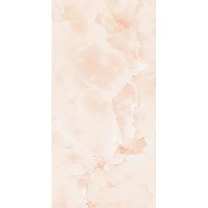 Feinsteinzeugfliese ONYX LIMESTONE – 60 x 120 cm, Marmoroptik, Brillant -  - Helles pfirsichfarbenes Onyx-Muster.