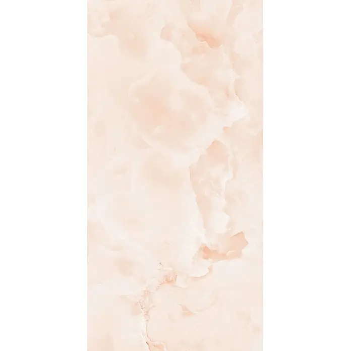 Feinsteinzeugfliese ONYX LIMESTONE – 60 x 120 cm, Marmoroptik, Brillant -  - Helles pfirsichfarbenes Onyx-Muster mit subtilen weißen Adern.