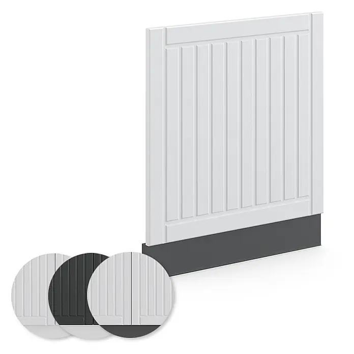 Vicco Frontblende Fame-Line, Weiß Landhaus, 60 cm -  - Weißes Zierpaneel für Heizkörperverkleidung mit vertikalen Rillen und dunkelgrauem Sockel. Erhältlich in Weiß und Dunkelgrau.