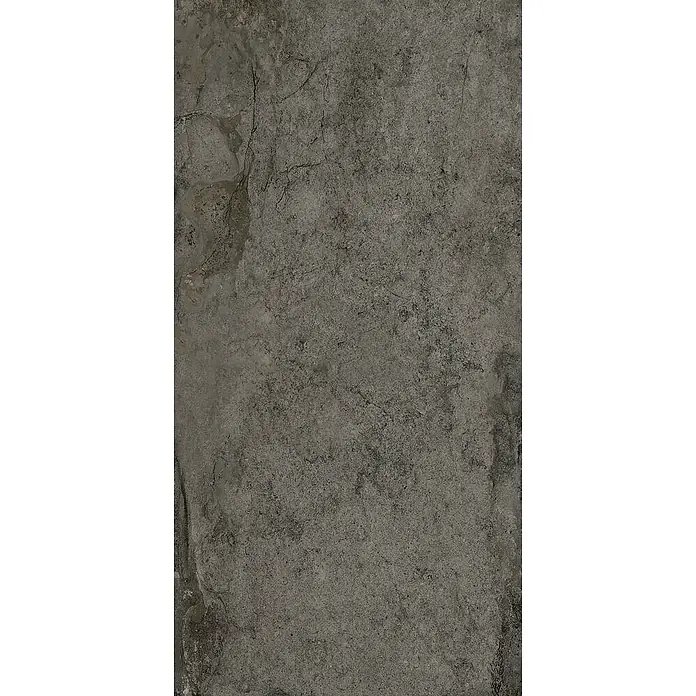 Feinsteinzeugfliese ANETO STONE – 60 x 120 cm, Steinoptik, Mat -  - Dunkelgraue, strukturierte Beton- oder Steinoberfläche mit feinen Rissen.