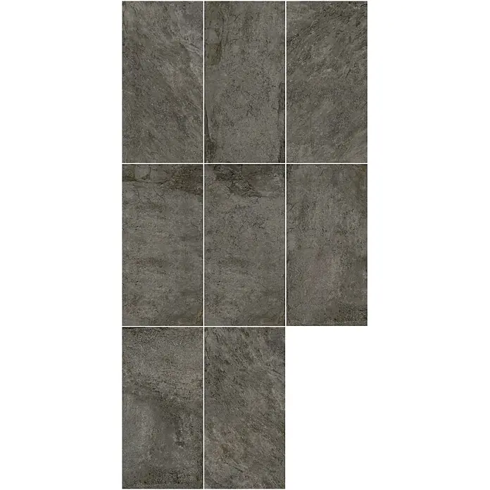 Feinsteinzeugfliese ANETO STONE – 60 x 120 cm, Steinoptik, Mat -  - Dunkelgraue, strukturierte Fliesen in Steinoptik für Boden- oder Wandverkleidungen.