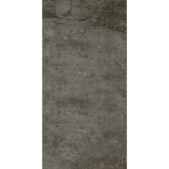 Feinsteinzeugfliese ANETO STONE – 60 x 120 cm, Steinoptik, Mat -  - Dunkelgraue, raue Oberfläche, die Beton oder Naturstein mit sichtbaren Rissen ähnelt.