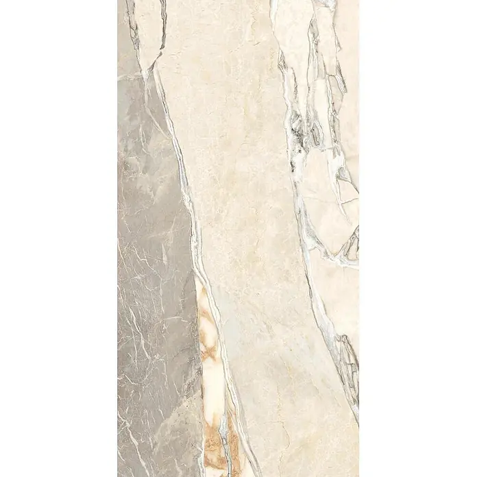 Feinsteinzeugfliese TEKTONIS MARBLE – 60 x 120 cm, Marmoroptik, Mat -  - Helle beige-graue Marmor-Fliese mit ausgeprägter Äderung und warmen Brauntönen.