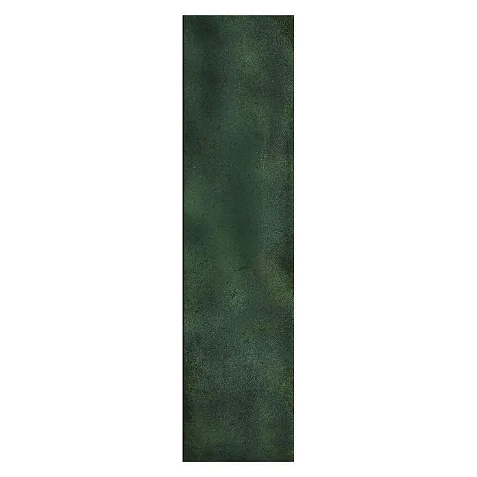 Wandfliese JULIET VERT – 7.5 x 30 cm, Zellige-Optik, Brillant -  - Dunkelgrüne, verwitterte Oberfläche mit einem gesprenkelten, oxidierten Aussehen.