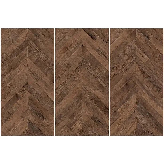 Feinsteinzeugfliese FISHWOOD CERISIER – 60 x 120 cm, Holzoptik, Mat -  - Dunkelbrauner Holzboden im Fischgrätmuster.