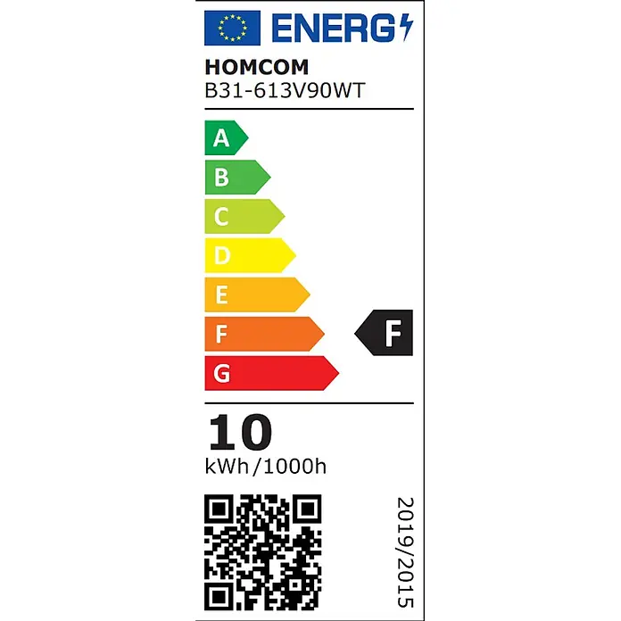 Homcom Stehleuchte - 10,5 W, Holz, Weiß, E27 - Energielabel für HOMCOM B31-613V90WT, Energieklasse F, Verbrauch 10 kWh/1000h.