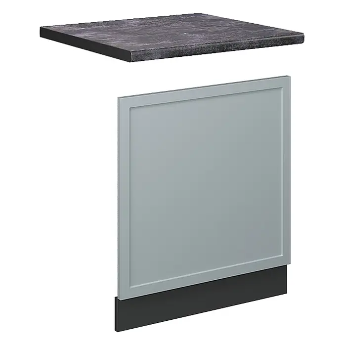 Vicco Frontblende Fame-Line, Hellblau-grau, 60 cm -  - Dunkelgraue Arbeitsplatte und hellgraue Schranktür mit schwarzem Sockel.