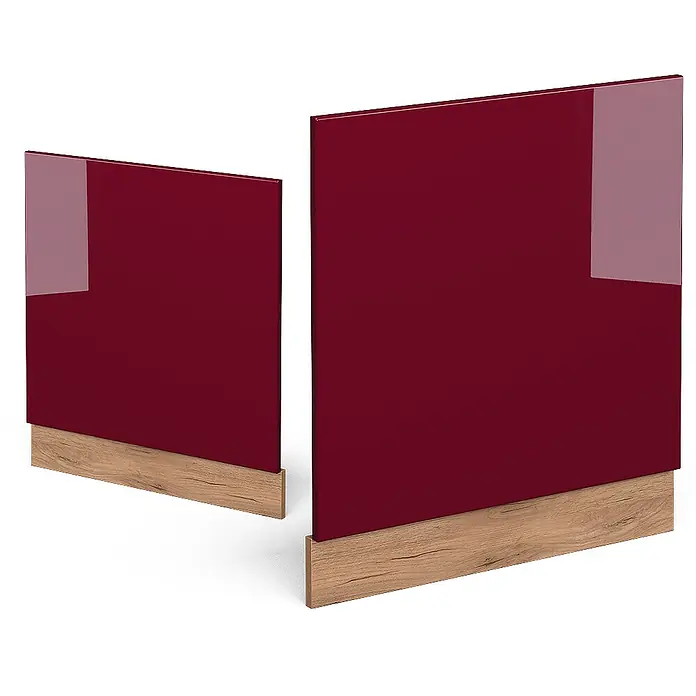 Vicco Frontblende R-Line, Rot, 60 cm -  - Zwei glänzende bordeauxrote Möbelplatten mit Holzmaserung-Sockelleiste.