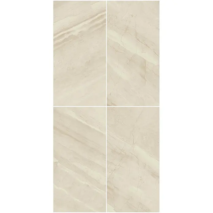 Feinsteinzeugfliese MARRAKESH CREME – 60 x 120 cm, Marmoroptik, Brillant -  - Beige Marmoroptik-Fliesen mit natürlicher diagonaler Maserung.