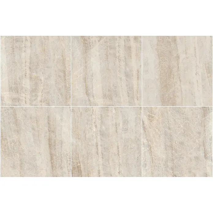 Feinsteinzeugfliese TAJ MAHAL – 120 x 120 cm, Steinoptik, Mat -  - Sechs hellbeige Marmorfliesen mit feiner Äderung, für Boden oder Wand.