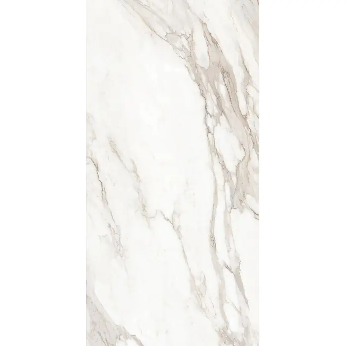 Feinsteinzeugfliese MAJESTIC ORO BIANCO – 60 x 120 cm, Marmoroptik, Brillant -  - Polierter weißer Marmor mit komplexer grauer und brauner Maserung.