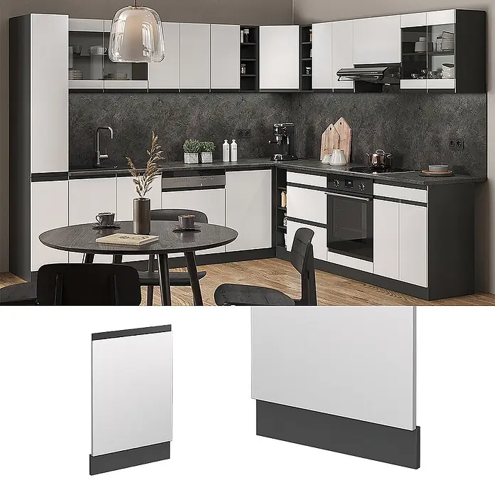 Vicco Frontblende R-Line, Weiß, 45 cm -  - Weiß-dunkelgraue Küchenschrank-Seitenblende, für Unterschränke konzipiert.