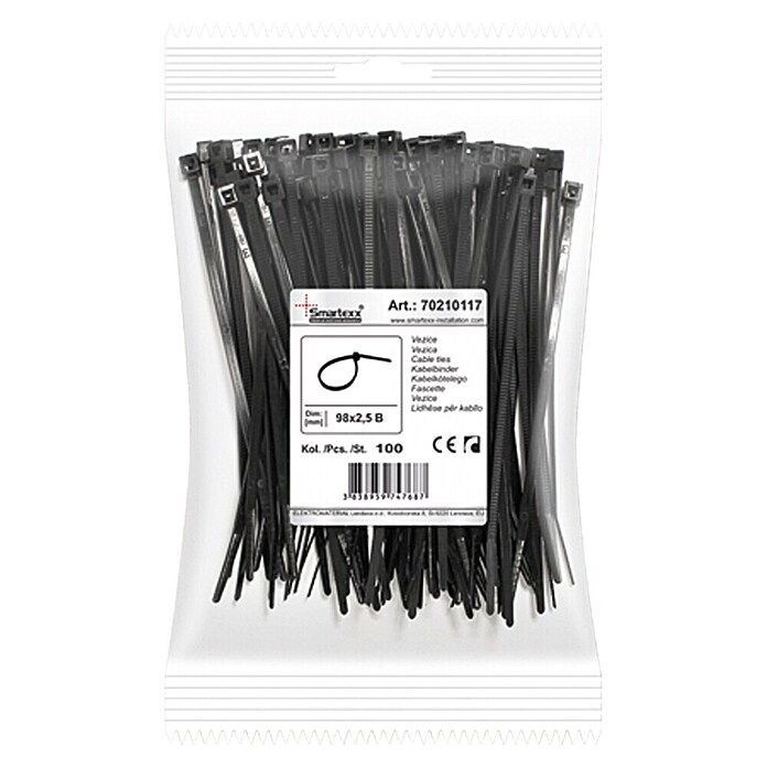 Kabelbinders (Zwart, 100 x 2,5 mm, 100 stk.)