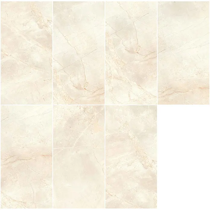 Feinsteinzeugfliese VIVALDI BONE – 60 x 120 cm, Onyxoptik, Brillant -  - Helle beige Marmoroptik Fliesen mit zarter Maserung für Innenflächen.