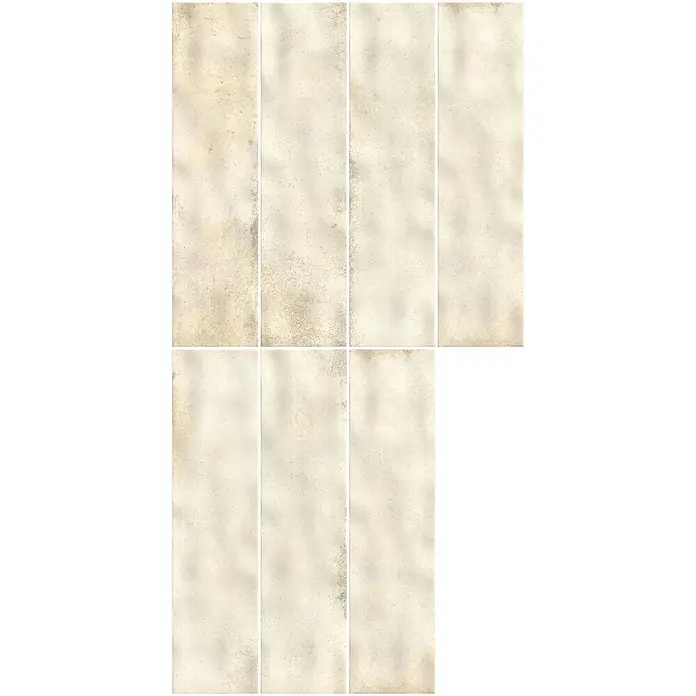 Wandfliese JULIET SABLE – 7.5 x 30 cm, Zellige-Optik, Brillant -  - Beige rechteckige Fliesen mit Used-Look.