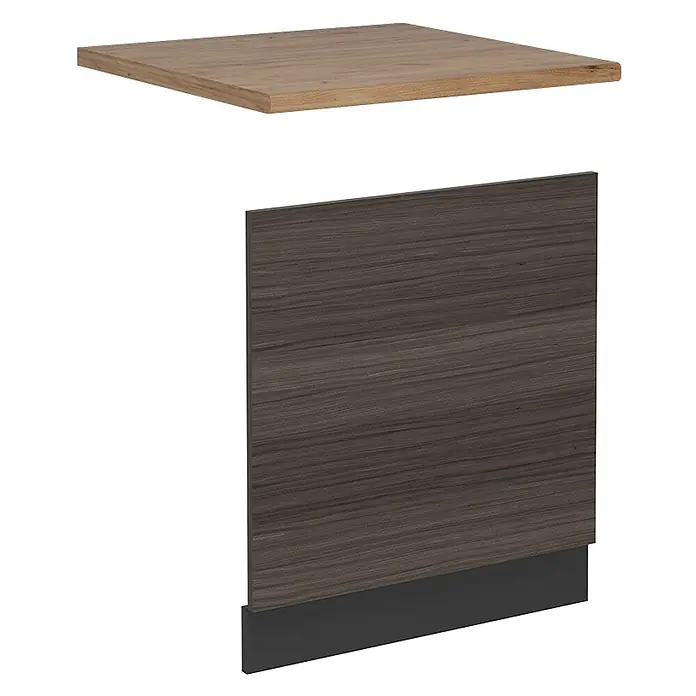 Vicco Frontblende R-Line, Edelgrau, 60 cm -  - Helle Holzoptik-Platte und dunkle Holzoptik-Seitenblende mit schwarzem Sockel.