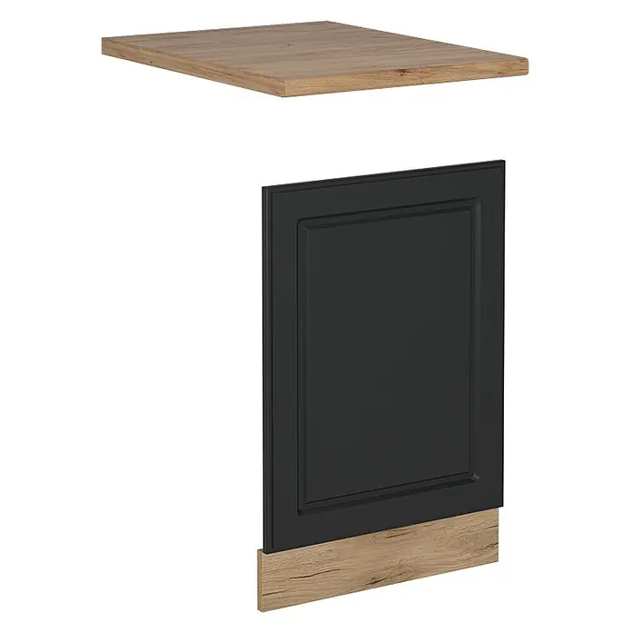 Vicco Frontblende R-Line, Anthrazit Landhaus, 45 cm -  - Modulare Küchenschrankkomponenten: eine helle Holzoptik-Deckplatte, eine schwarze Shaker-Tür und eine passende Holzoptik-Sockelleiste.